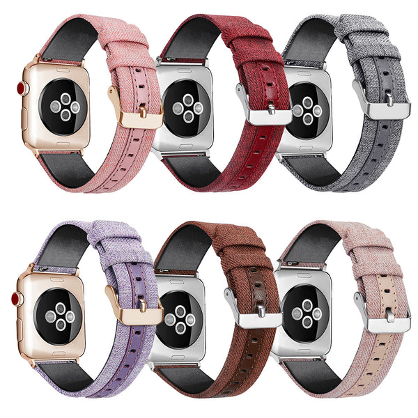 Canvas Fabric Leather Straps with Metal Clasp For Apple Watch